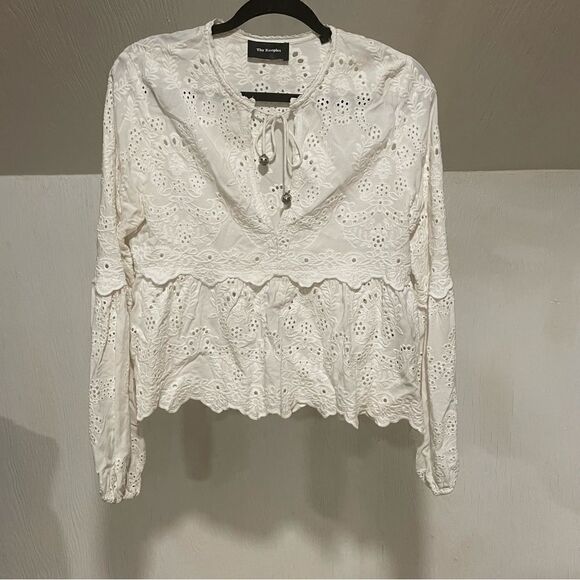 Kooples Embroidery Cotton Tie Neck boho Bohemian Lace Top - Picture 6 of 12